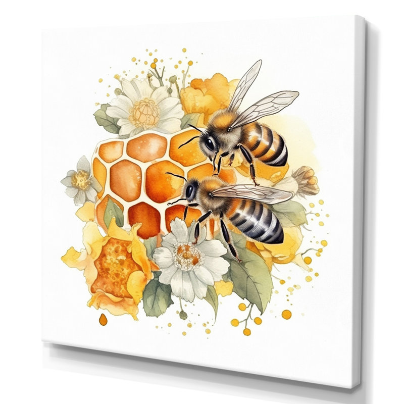 Floral Bee IV - Bee, impressions encadrées, H 16 po x l 16 po x P 1 po, Toile tendue