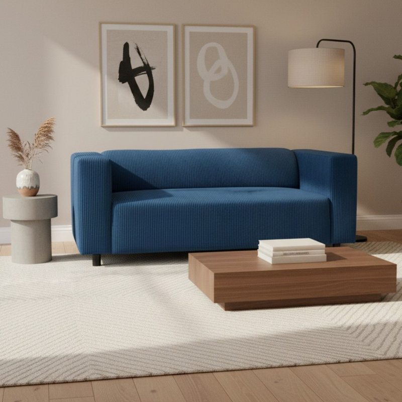 3 Seater Corduroy Sofa, Navy Blue