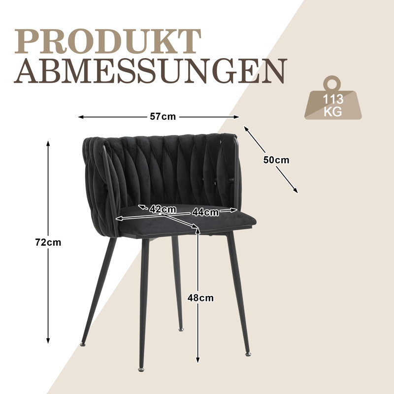 Bargeron 50cm H Velvet Upholstered Metal Side Chair, Black