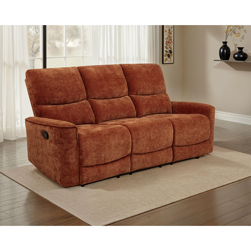 Navarro Chenille Upholstered Reclining Sofa Burnt Orange, Orange