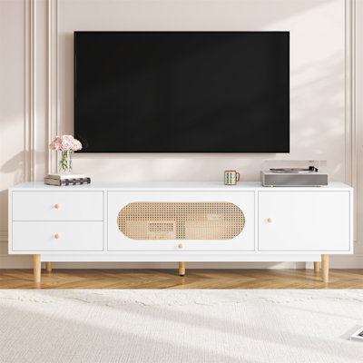 Meuble télé 70 po pour téléviseur de 80 po ou moins, console de télévision minimaliste avec tiroirs, centre multimédia pour le salon, la chambre à coucher