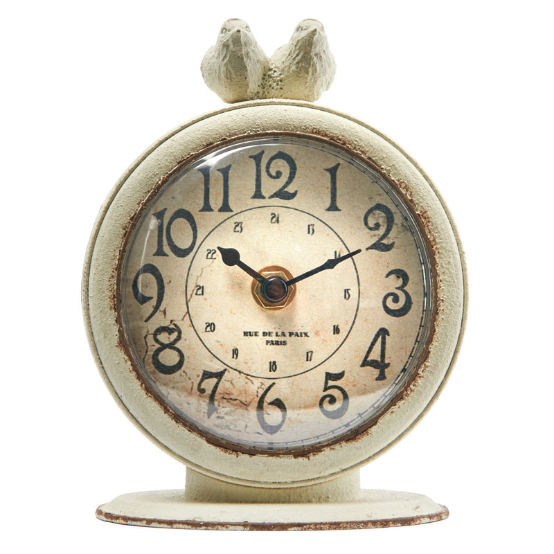 Balf Decorative Pewter Mantel Clock with Bird, Cream