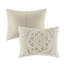 Housse de couette et taie décorative taupe 100% coton pour des nuits confortables. Chenille médaillon. . Ensemble de literie de détente lavable à la machine en taupe. Zone de confort. Style décoratif. 2 taies décoratives.-118640855-118640858