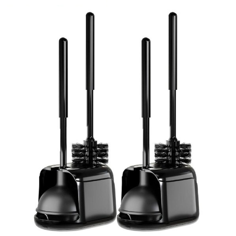 Black Heavy Duty Toilet Brush and Plunger Set with Holder