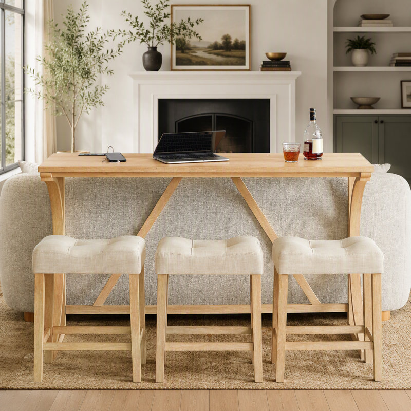 Ensemble de table de bar et tabouret de 59 pouces avec prise de courant, idéal pour les espaces de salle à manger et de salon, peu encombrant et polyvalent