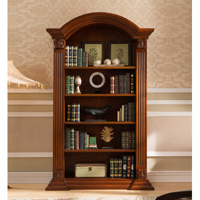 Ornate Arched-Top Traditional Bookcase with Carved Columns