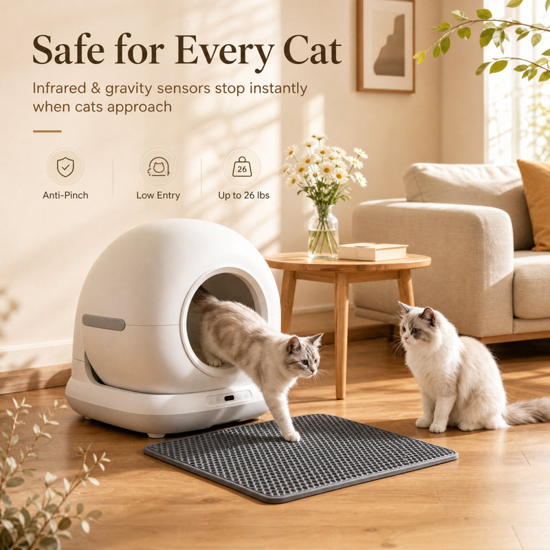 Bac à litière auto-nettoyant en ABS 22,9 "avec contrôle d'application et désodorisant UVC pour chats d'intérieur, appartements