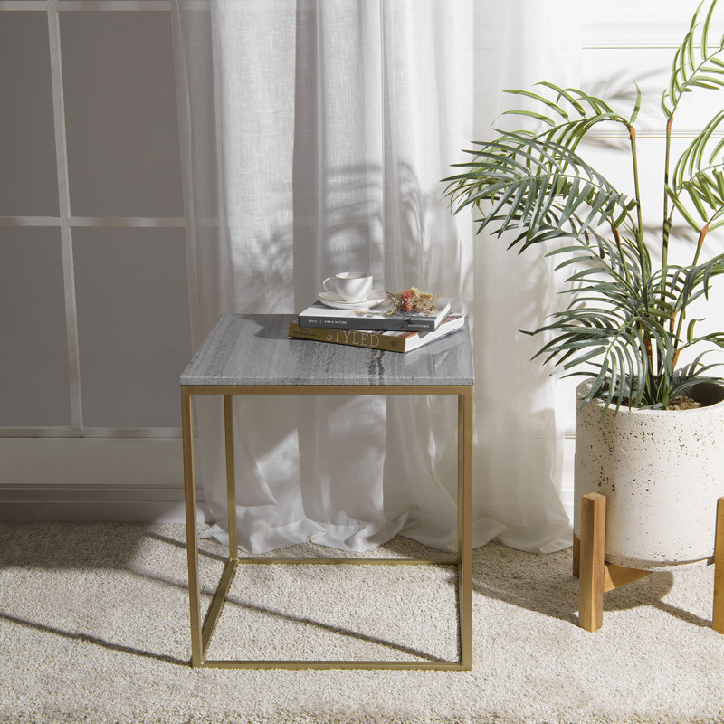 Gareth Marble Top End Table, Gray, Antique Brass