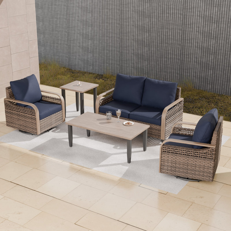 4 - Person Modular Patio Conversation Set with Cushions, Blue