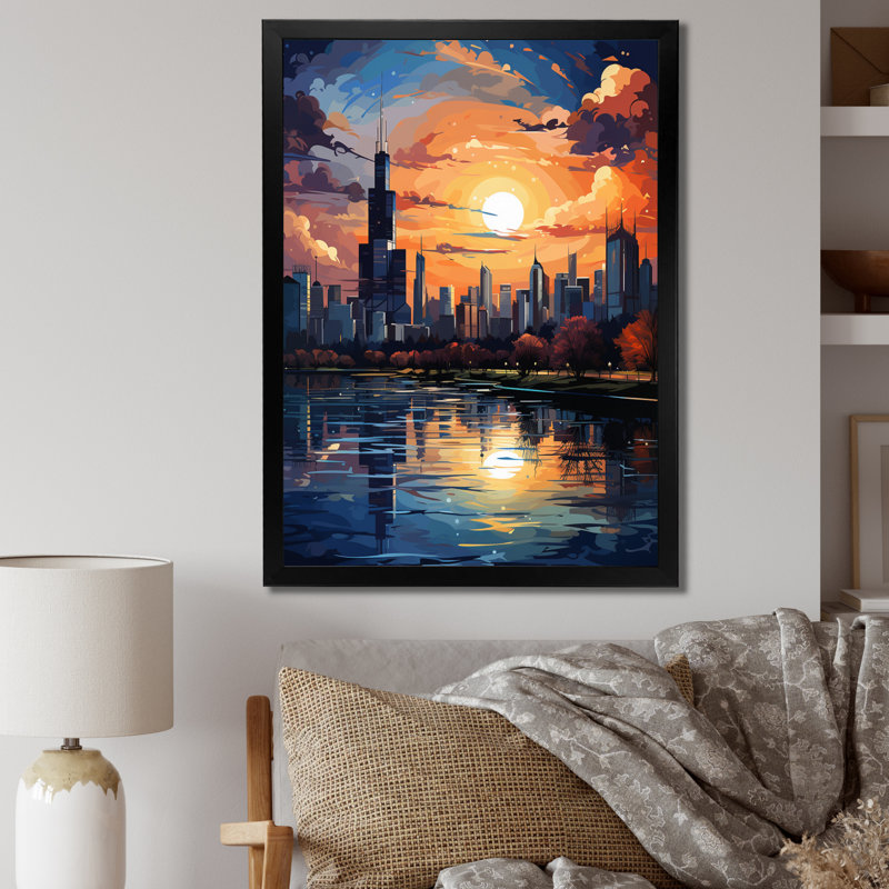 Chicago Popart III sur impression sur toile, Cadre photo noir, H 20 po x l 12 po x P 1 po