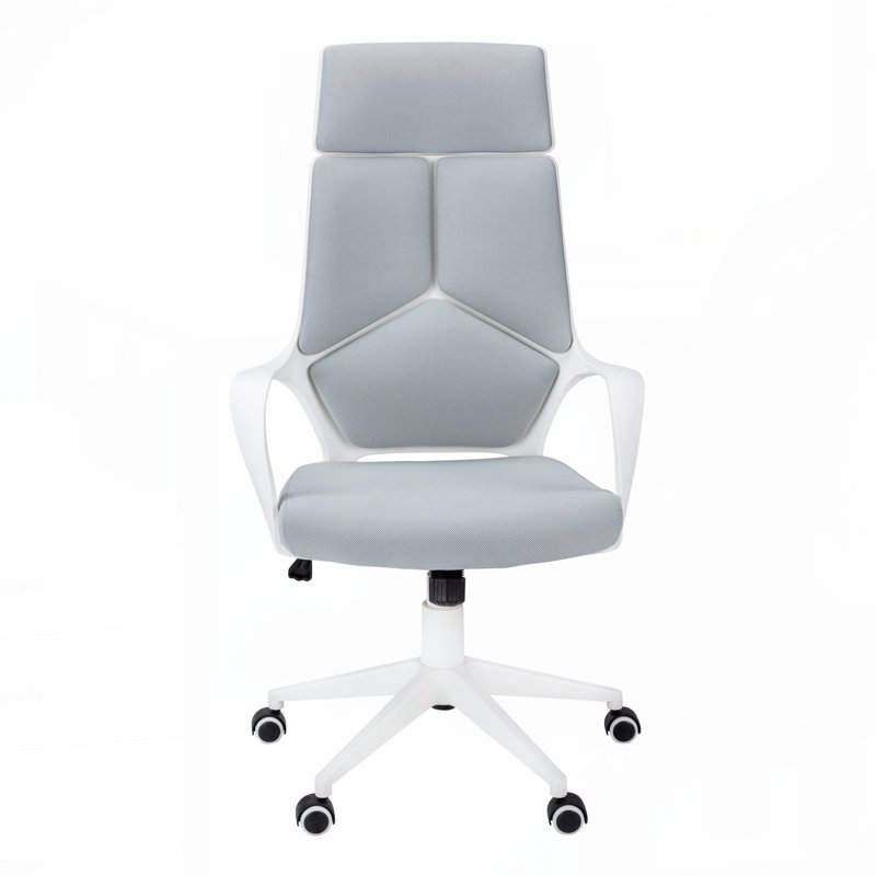Office Chair,Adjustable Height,Swivel,Ergonomic,Armrests,Computer Desk,Work,Grey Mesh,White Metal,Contemporary,, Gray, White