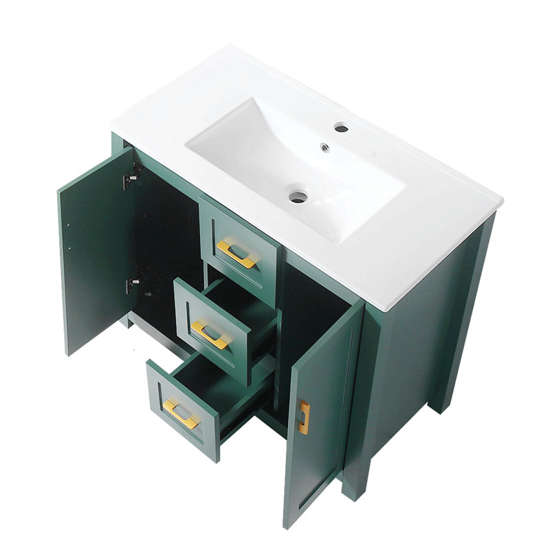 Bathroom Cabinet With Sink,Soft Close Doors,Float Mounting Design,24 Inch For Small Bathroom, Green