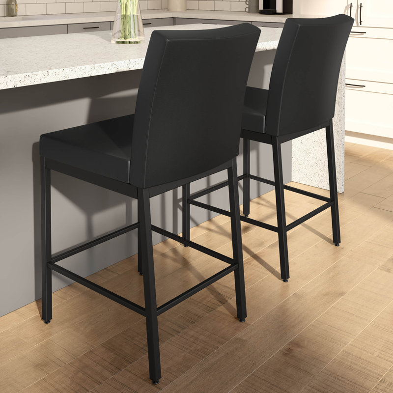 Fellman Upholstered Counter Stool with Steel Frame, Charcoal Black, Black, Counter Stool (26" Seat Height)