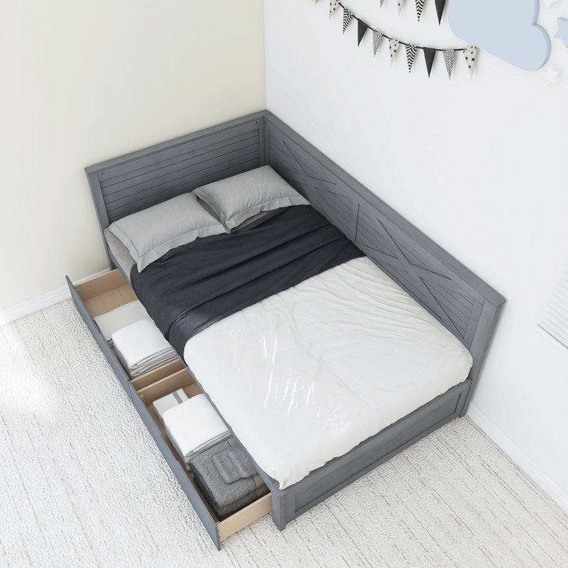 Structure de lit simple 77,50 "X 41,90" avec 2 tiroirs et garde-corps rustique, Gris