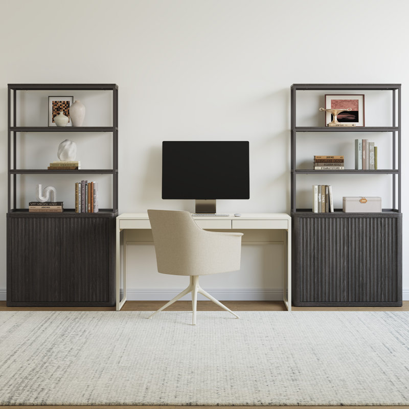 Cesiro 70.8'' H X 34.6'' W 5-Tier Storage Bookcase With Adjustable Shelves, Dark Gray Alder, 2 Pieces