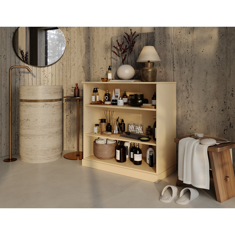 Armoire de salle de bain 100% bois massif avec tablettes réglables, Jaune, H 35,75 po x l 32 po x P 15,5 po