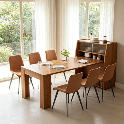 Table de salle à manger pliante 7 pièces multifonctionnelle avec rangement latéral pouvant accueillir 6 à 8 personnes et offrant une conception compacte 2 en 1 avec portes coulissantes en verre, idéales pour les cuisines et les salons