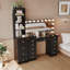 Grande coiffeuse étroite avec 4 tiroirs de rangement, tablettes ouvertes, armoire de rangement mince et autoportante avec lumière-2130244776