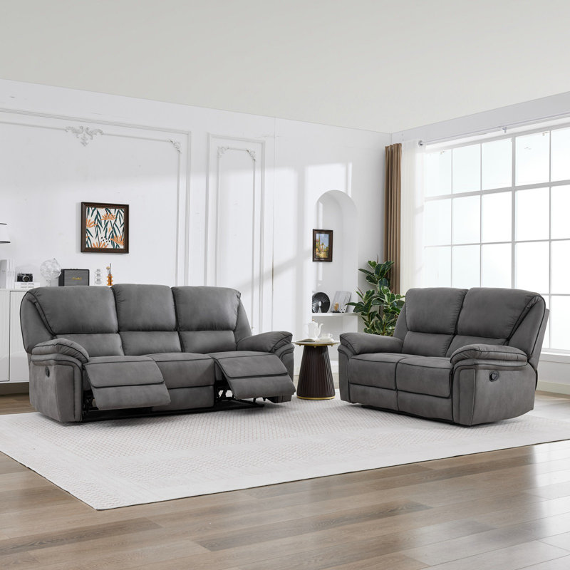 Fabric Reclining Sofa, 2+3 Seater, Light Grey