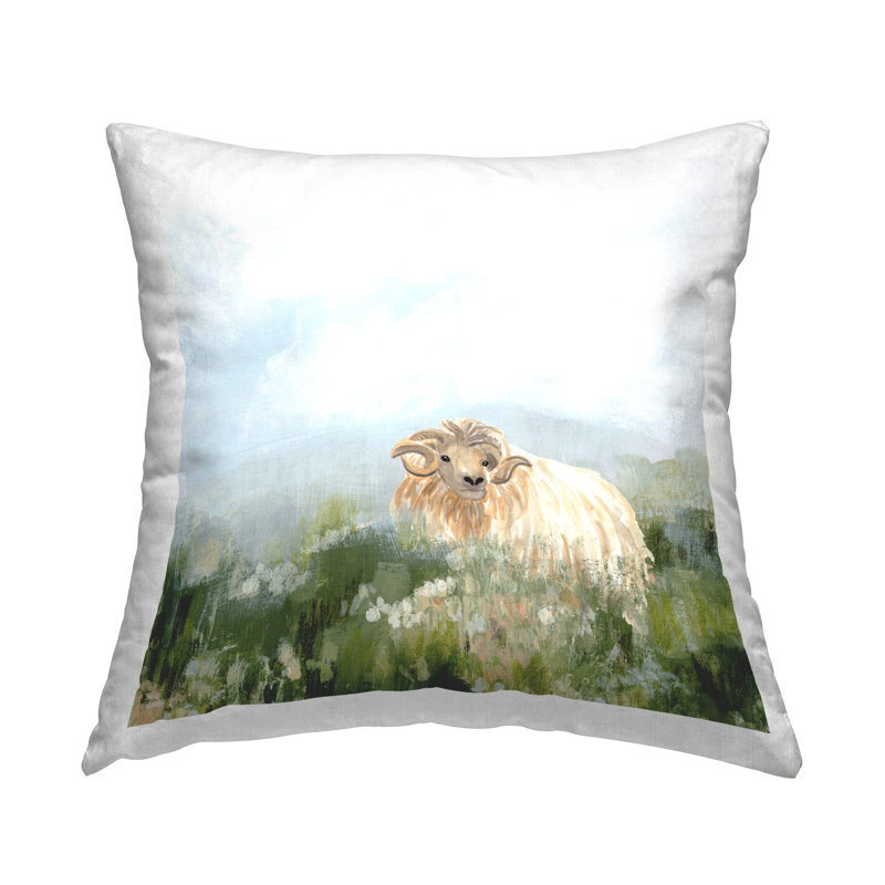 Coussin décoratif à motif de chèvre en campagne par June Erica Vess