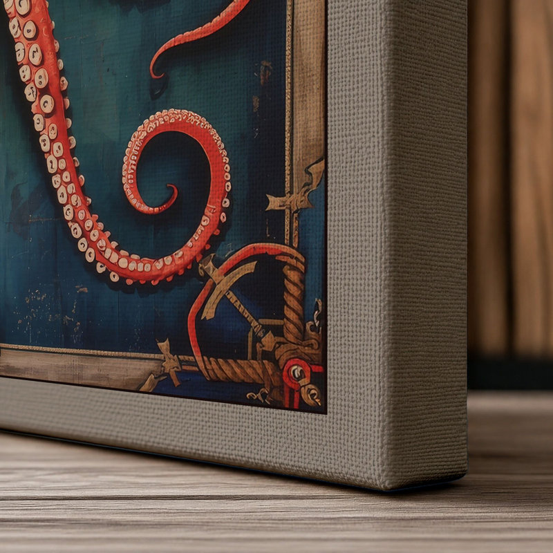 Ornamental Octopus Art Deco - Wrapped Canvas, 18x12 - 45.7 x 30.5 cm, Taupe Border