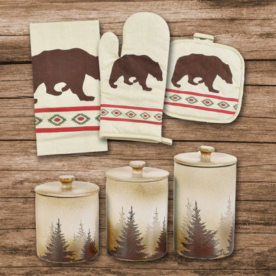 Aztec Bear Southwestern Rustic Lodge 13 Piece Kitchen Set with Ceramic Canisters