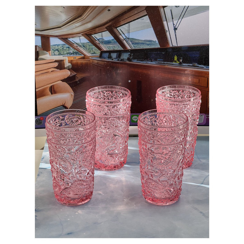 Verres à motif cachemire en acrylique, 17 oz liq., Rose