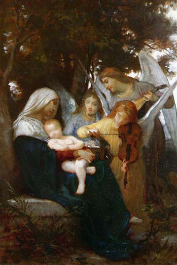 Vierge avec anges-1 impression d’art graphique, H 36 po x l 24 po x P 1,5 po