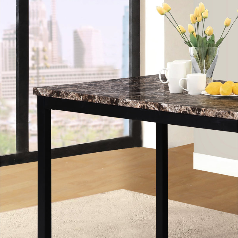 Table de salle à manger en métal avec revêtement en stratifié noir imitation marbre. Convient aux petits repas. 30 po x 48 po, H 30 po. Surface d'assemblage requise. Convient pour une utilisation à manger / déjeuner.