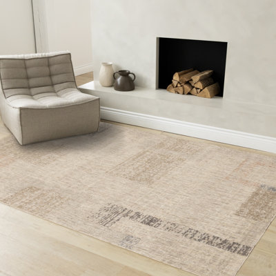 Recycled White Geometric Low-Pile Area Rug