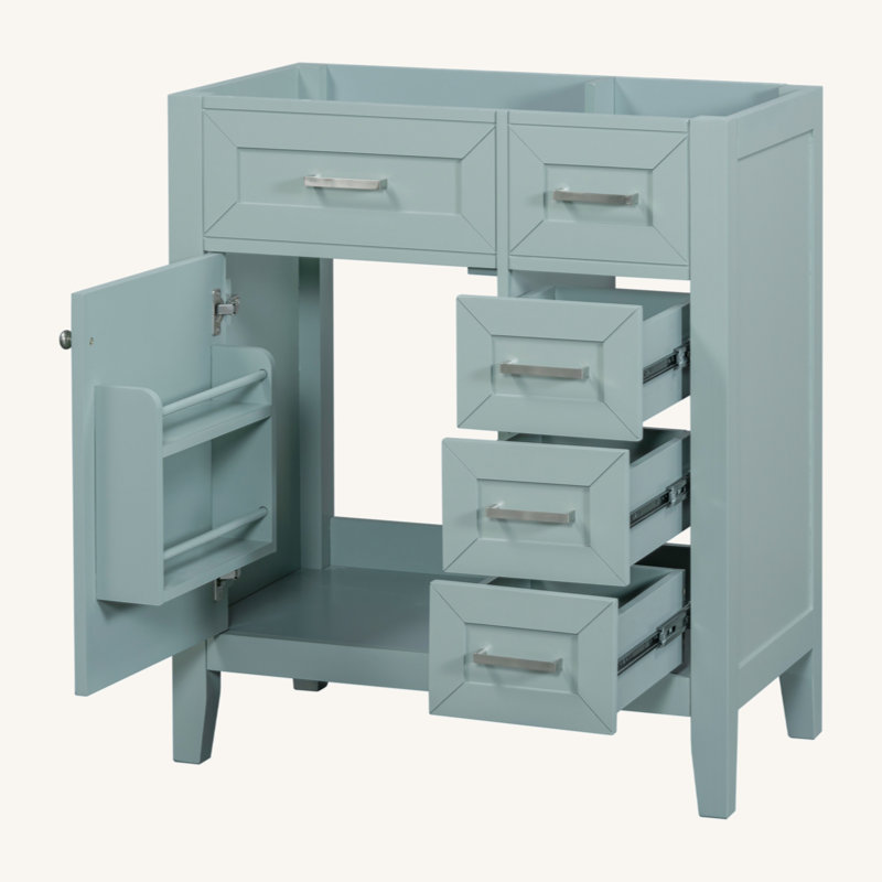 Meuble-lavabo de 30 po sans lavabo, base d'armoire seulement, armoire de salle de bain avec tiroirs, structure solide et panneau de fibres à densité moyenne, vert