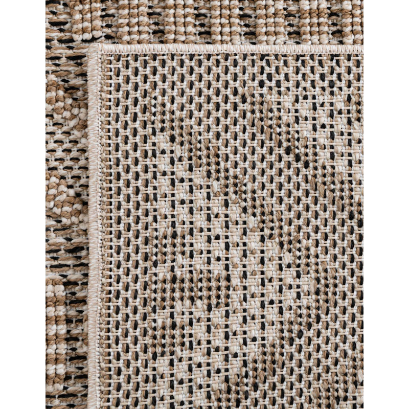 Geometric Machine Made Power Loom Polypropylene Plastic Area Rug in Khaki, Rectangle 4'1" x 6'1"