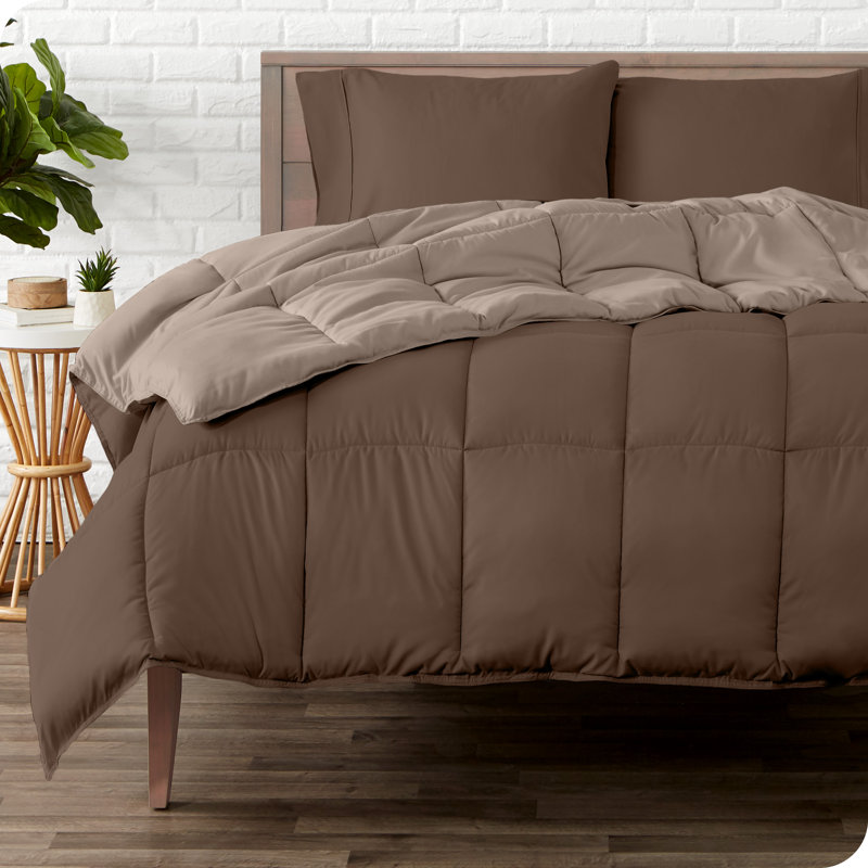 Microfiber Reversible Bed-In-A-Bag, King Comforter + 2 Pillowcases, Cocoa/Taupe, Cocoa