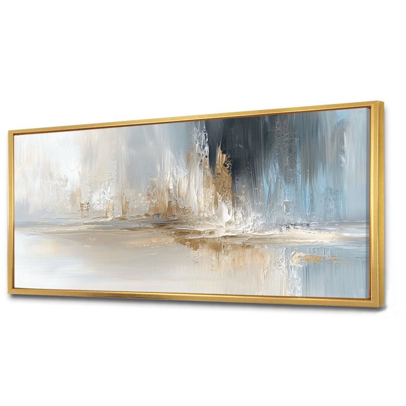 Gris, blanc, noir, blanc, écho, H 28 po x l 60 po, Impression encadrée flottante, Doré