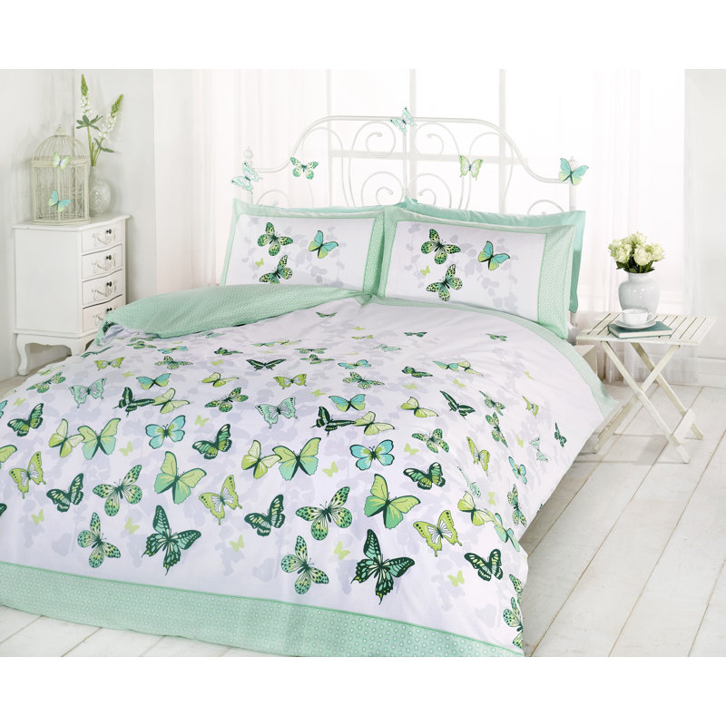Hudspeth Duvet Cover Set with Pillowcases Included, White/Green, Kingsize - 2 Standard Pillowcases