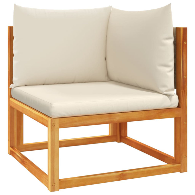  Canapé d'angle de jardin en bois d'acacia massif beige et crème, rotin PE, polyester