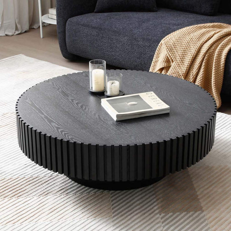 Table basse ronde en bois 39,37 po, 13.42" H x 39.37" L x 39.37" W, Noir mat