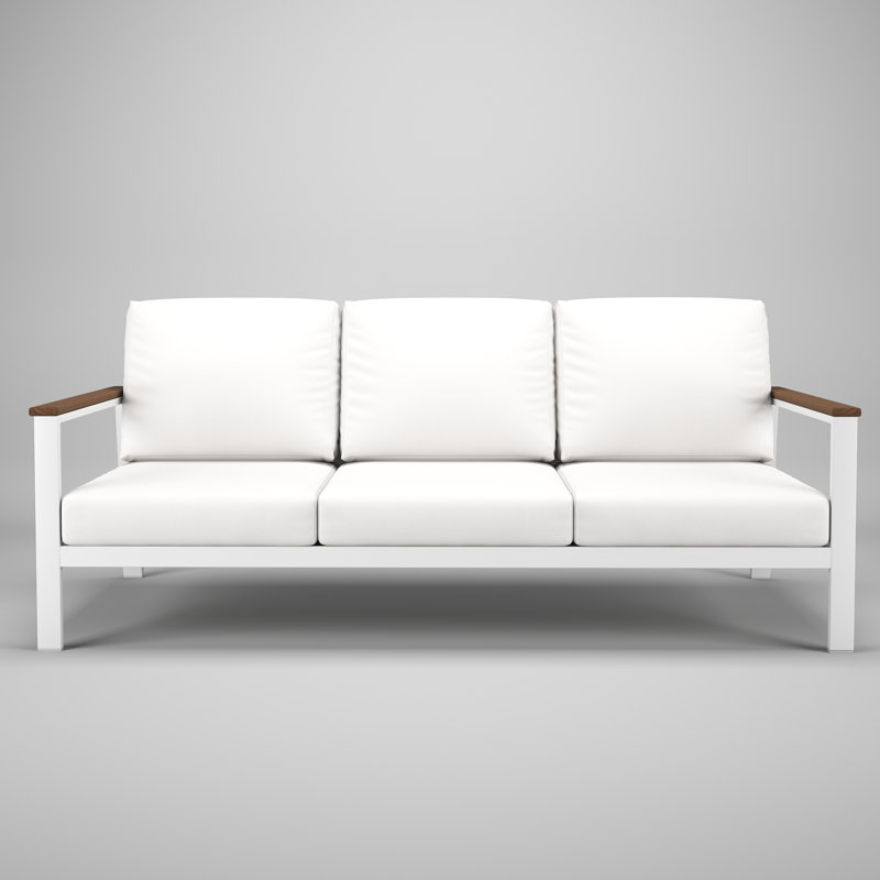 Townsend Metal Outdoor Sofa With Sunbrella Cushion, Brown, Canvas White