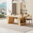 Modern Conference Table With Built-In Storage Shelves - Natural Wood Finish