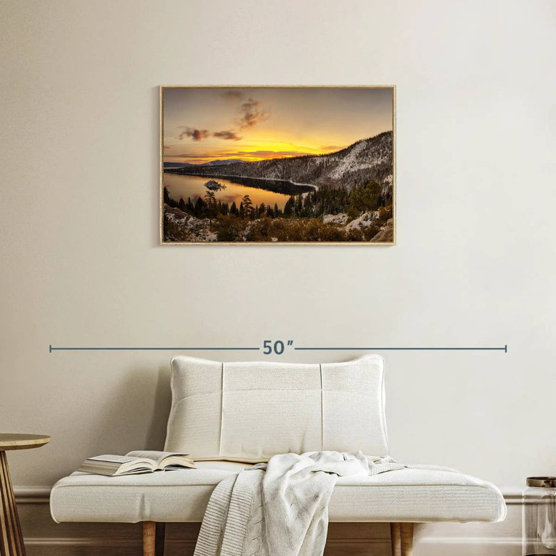 Lever du soleil sur le lac Tahoe, Cadre flottant en bois naturel, 31 po x 21 po