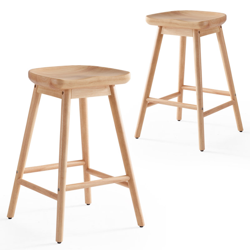 Tabouret de bar en bois massif Danel, Clair naturel, Tabouret de comptoir (siège d'une hauteur de 25,9