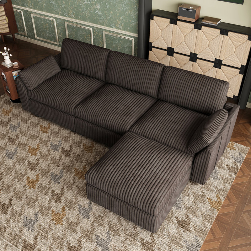 Canapé modulaire en L avec repose-pieds, Brown Plush Corduroy