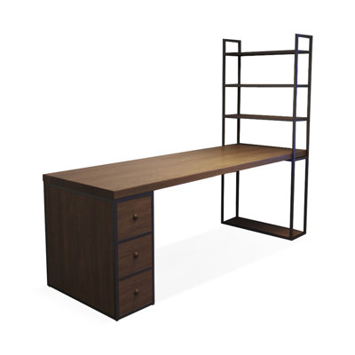 Walnut Rectangular Solid Wood Executive desk with drawers desk