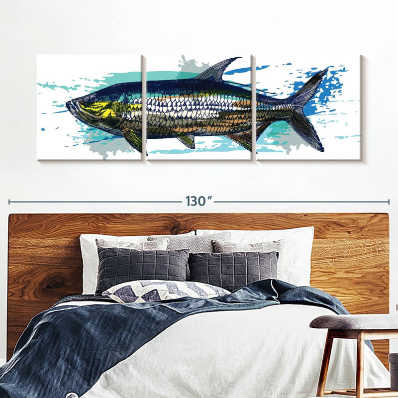Ensemble de 3 poissons sur toile Tarpon, H 36 po x l 110 po