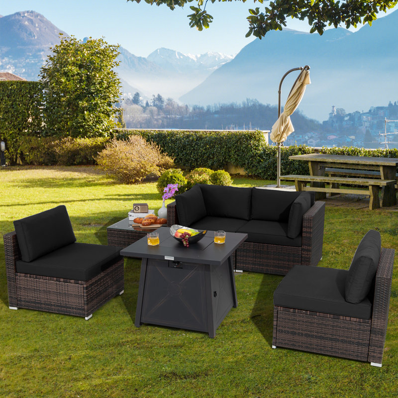 Laresha 4 - Person Patio Conversation Set with Cushions, Black