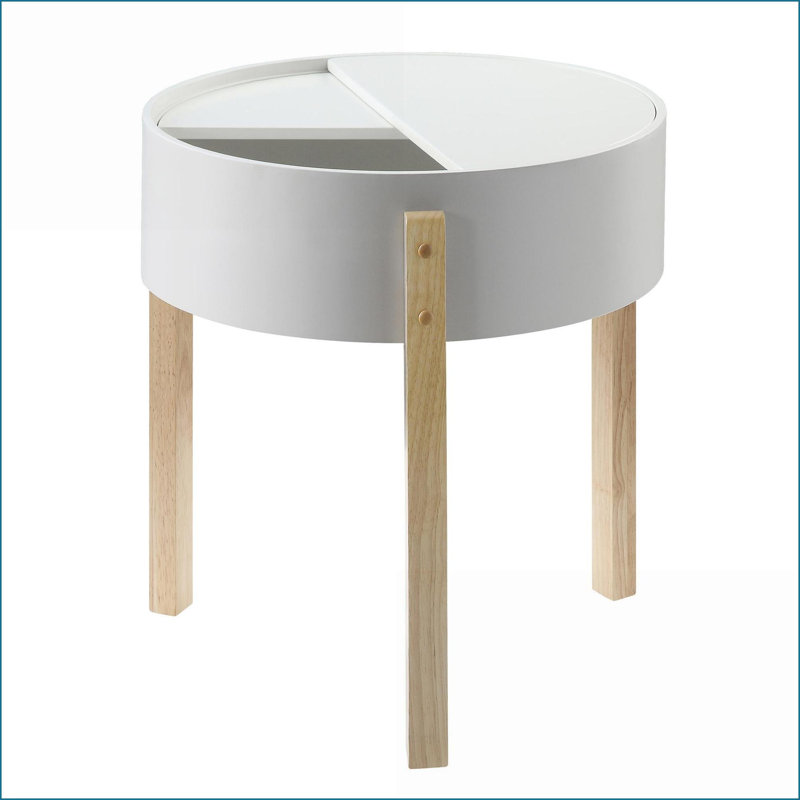 Table basse blanche et bois naturel pour le salon avec rangement caché & amp; Dessus robuste