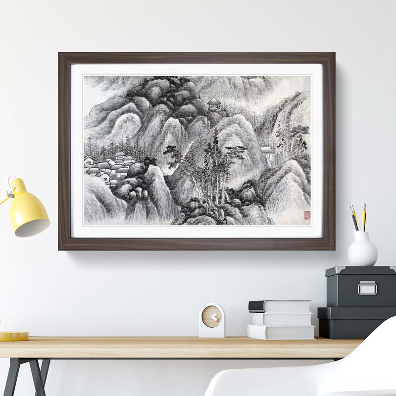 Landscape Vol.7 by Gong Xian - Picture Frame Drawing Print, Walnut Framed, 48cm H x 65cm W x 2cm D