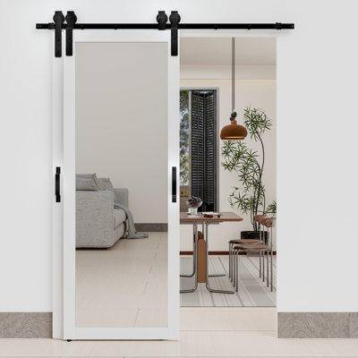 1 Lite Mirrored Design - Bypass Barn Door Manufacture Wood Double Sliding Interior Door With Hardware