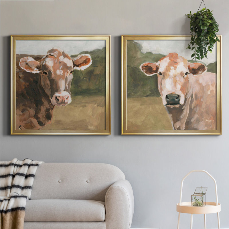 «On the pasture I», ensemble de 2 reproductions d'art sur toile, H 30,5 po x l 61 po x P 1,5 po, Toile encadrée d'or