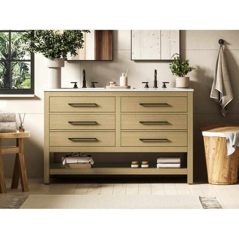 Meuble-lavabo double 54 po_Moderne_VF60554, Brun miel